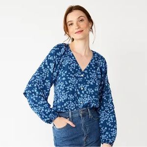 Draper James Blue Floral Bodysuit with Ruffled Sleeves